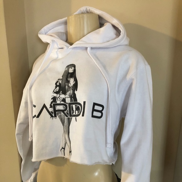 Women Cardi B White Crop Hoodie - Picture 3 of 6